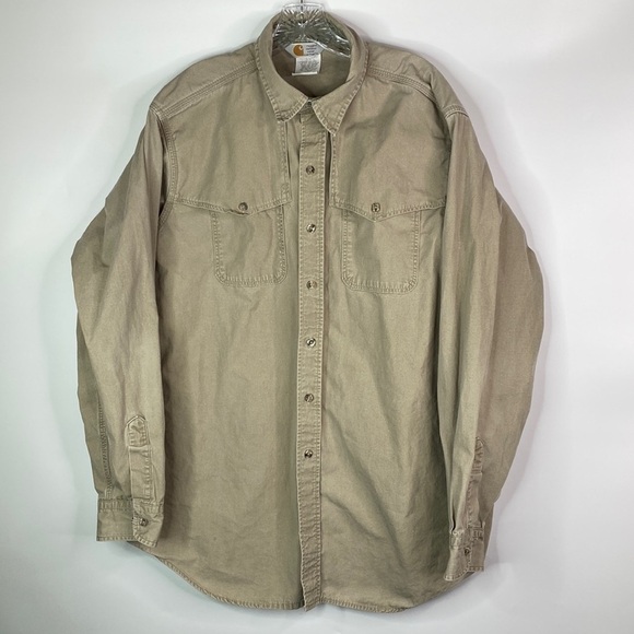 Vintage Carhartt SU1299 Rugged Outdoor Khaki Button Up Shirt XXL 1993 - Picture 1 of 6